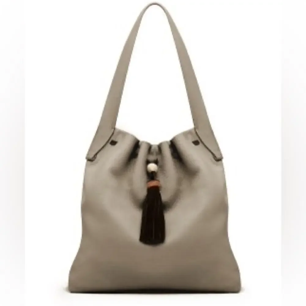 ELIZABETH AND JAMES Grey Pebbled Leather Teddy Hobo Shoulder Bag - $525.